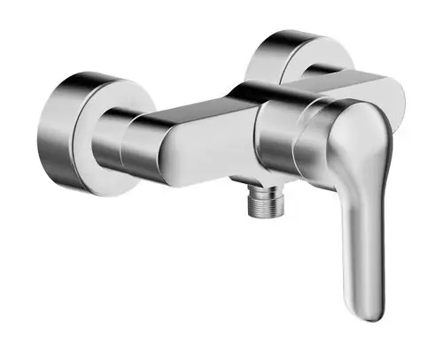 Einhebelmischer in Chrom-Optik, montiert an der Wand. Hersteller ist HANSA. Das Produkt verfügt über einen Hebel zur Steuerung des Wasserflusses.